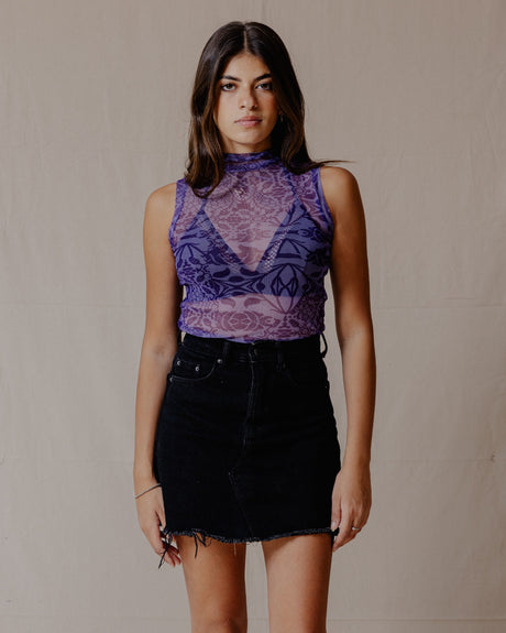 Floral Fusion Mesh Top Purple - PALMA