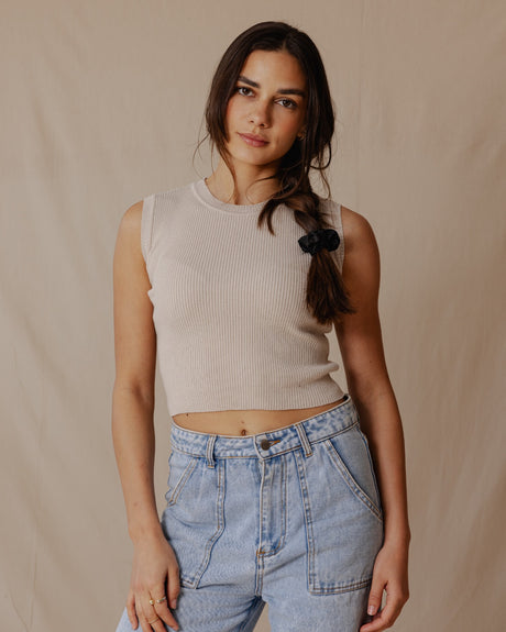 Ribbed Sleeveless Top Off-White - PALMA