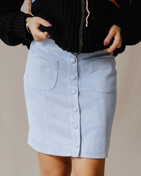 Suede Buttoned Mini Skirt Baby Blue - PALMA