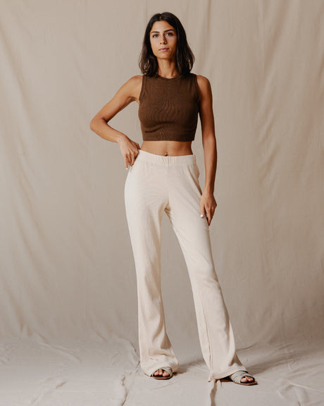 Flare Ribbed Pants Beige - PALMA