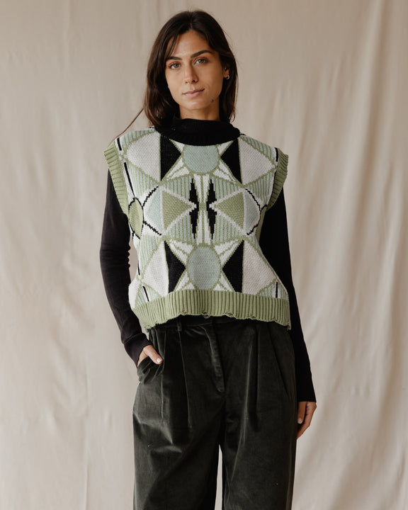 Green Retro Kaleido Knit Vest