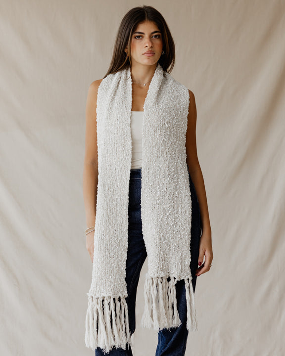 Bouclé Fringe Cream Scarf