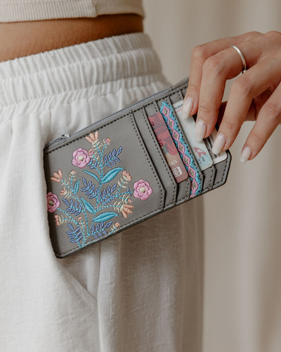Grey Flowered Card Holder