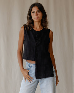 Woven Asymmetrical Black Vest