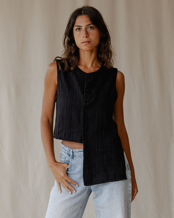 Woven Asymmetrical Black Vest