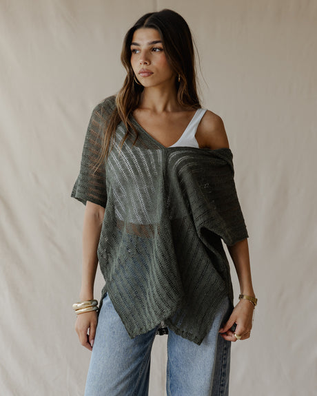 Summer Knit Poncho Olive - PALMA