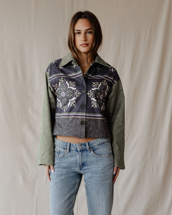 Olive Arabesque Suede Jacket