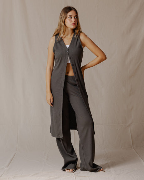 Buttoned Sleeveless Set Olive - PALMA