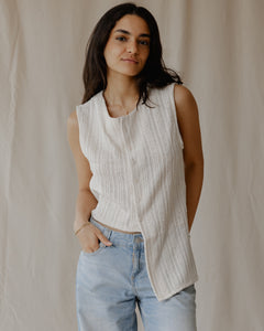 Woven Asymmetrical Off-White Vest