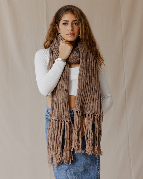 Handmade Edge Fringe Scarf Brown - PALMA