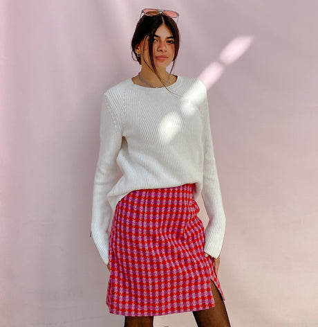 Pink Houndstooth Knee Length Skirt - PALMA