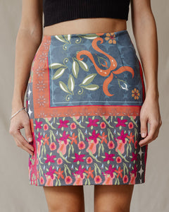 Red Blossoms Suede Skirt
