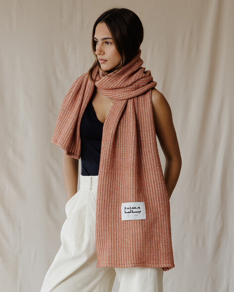 Peach Grid Winter Scarf - PALMA