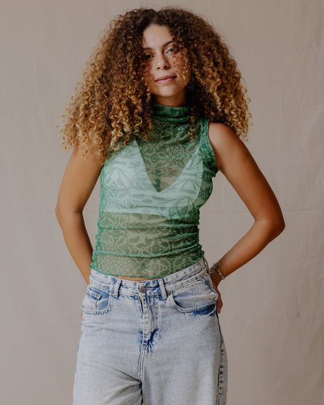 Floral Fusion Mesh Top Green - PALMA