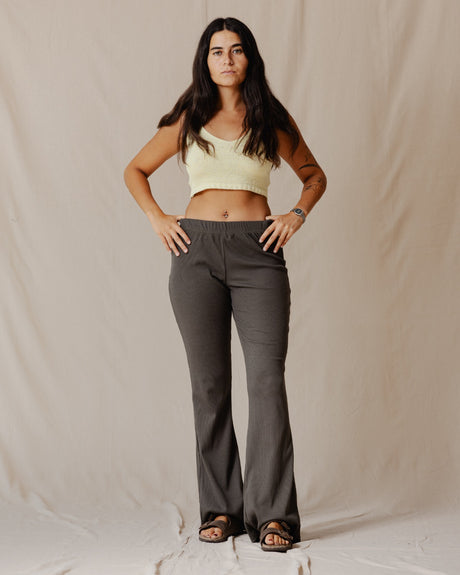 Flare Ribbed Pants Olive - PALMA