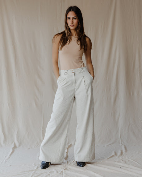 X Stitch White Pants - PALMA