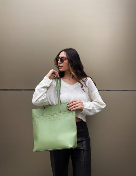Leather Tote Clan Pistachio - PALMA