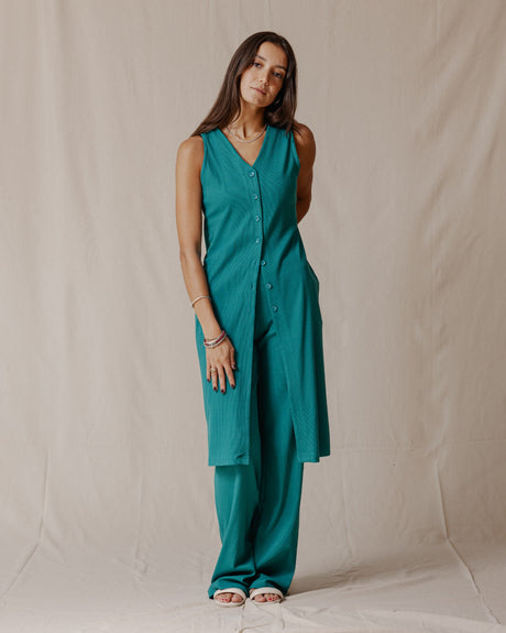 Buttoned Sleeveless Set Teal - PALMA