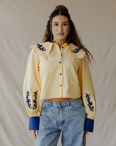 Baroque Collar Yellow Shirt