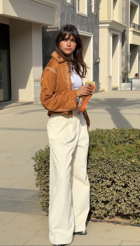 Pleated Cord Off-White Pants - PALMA