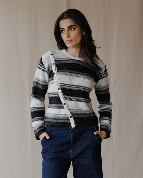 Asymmetrical Wool Top Black X Grey - PALMA