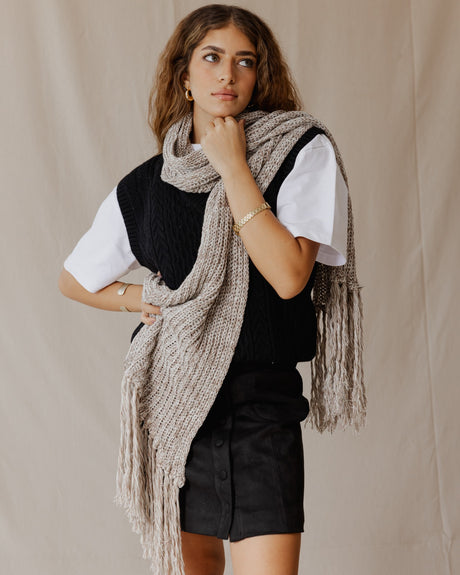 Handmade Edge Fringe Scarf Beige - PALMA