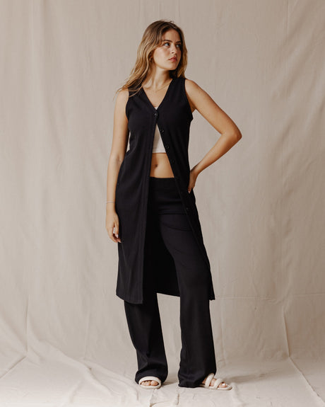Buttoned Sleeveless Set Black - PALMA