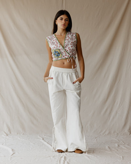 Side-tie Linen White Pants - PALMA