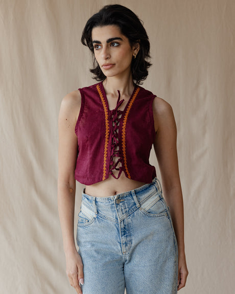 Twisted And Woven Vest Burgundy - PALMA