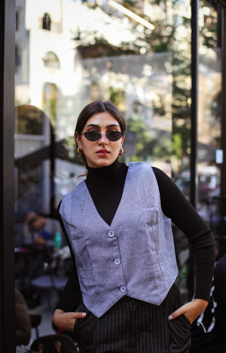V-Neck Cotton Vest Grey - PALMA