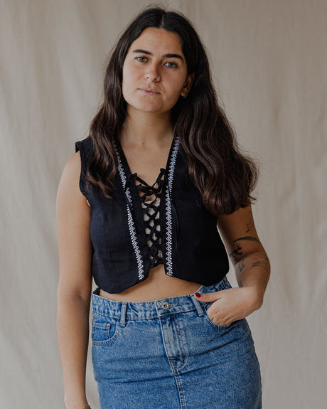 Twisted And Woven Vest Black - PALMA