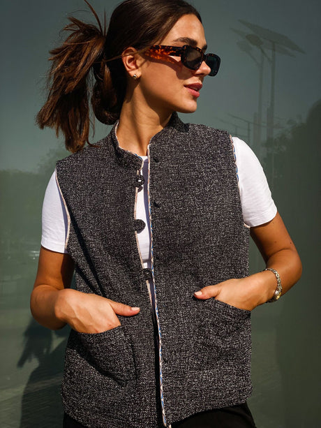 Greta Double Faced Vest Black X Beige - PALMA