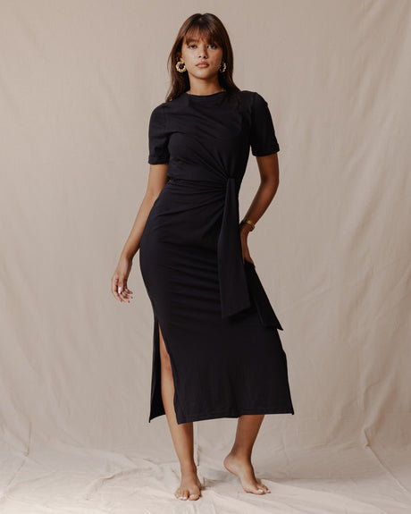 Side Tie Cotton Dress Black – PALMA