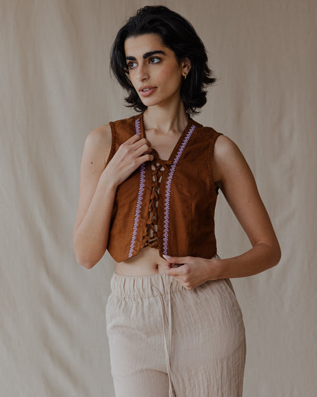 Twisted And Woven Vest Camel - PALMA