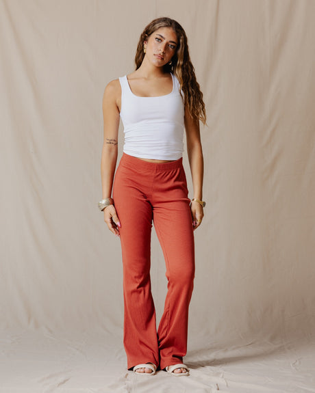 Flare Ribbed Pants Brick - PALMA
