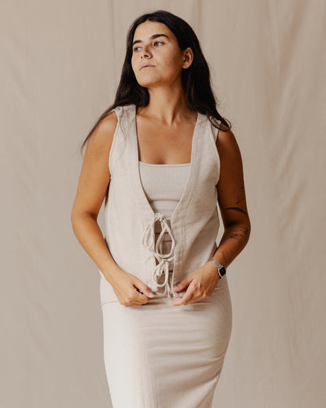 Tie Front Knitted Vest Beige - PALMA