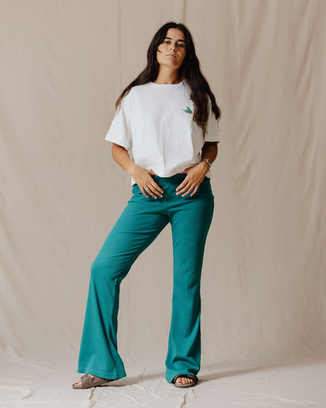 Flare Ribbed Pants Teal - PALMA