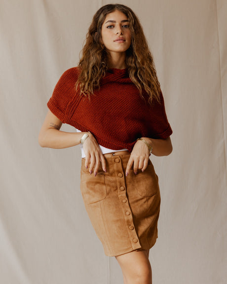 Suede Buttoned Mini Skirt Havane - PALMA