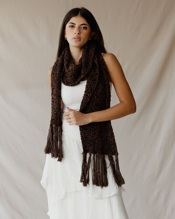 Bouclé Fringe Brown Scarf