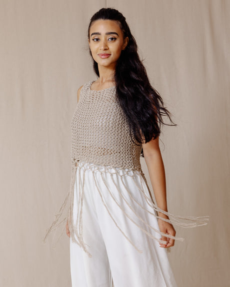 Handmade Trico Fringes Top Off-White - PALMA