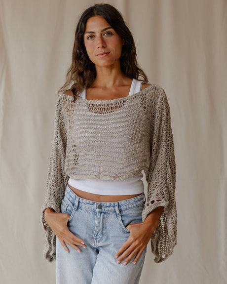 Overlay Crochet Top Metallic Cafe - PALMA