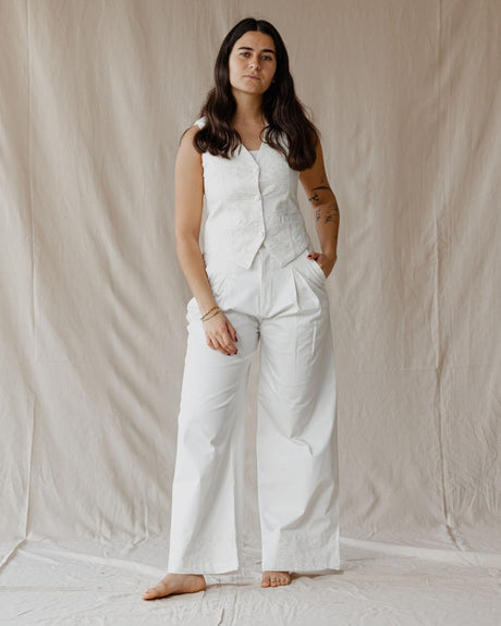 Pomegranate Embroidered Off-White Pants - PALMA