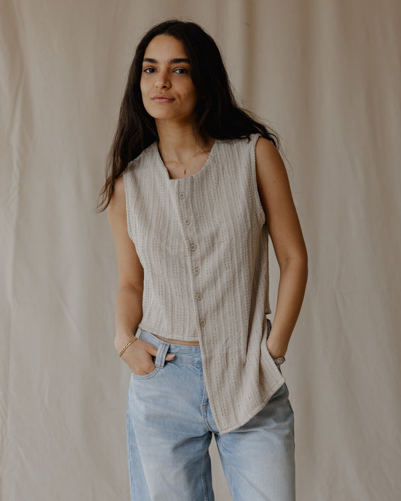 Woven Asymmetrical Beige Vest