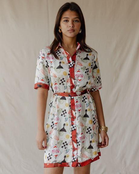 Game Night Satin Shirt Dress - PALMA