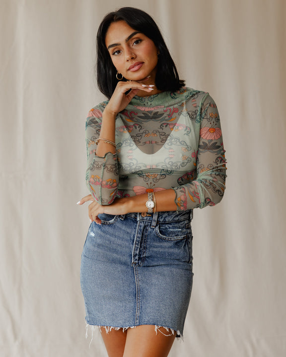 Petal Muse In Sage Mesh Top
