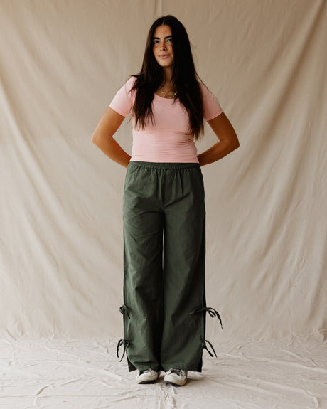 Side-tie Linen Olive Pants - PALMA