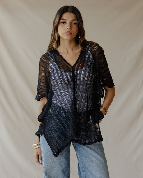 Summer Knit Poncho Black - PALMA