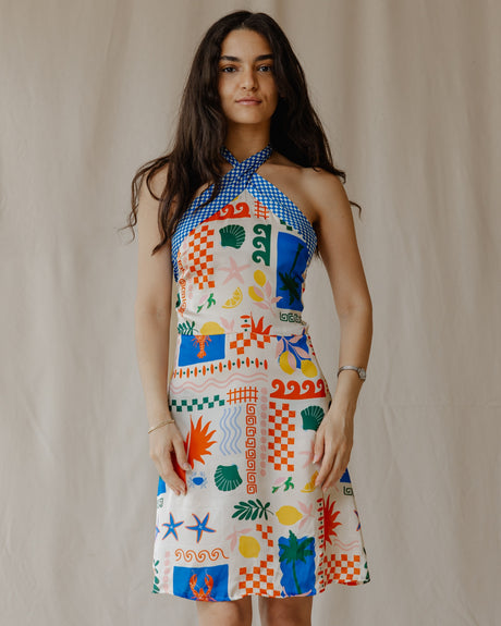 Seaside Mosaic Satin Dress - PALMA