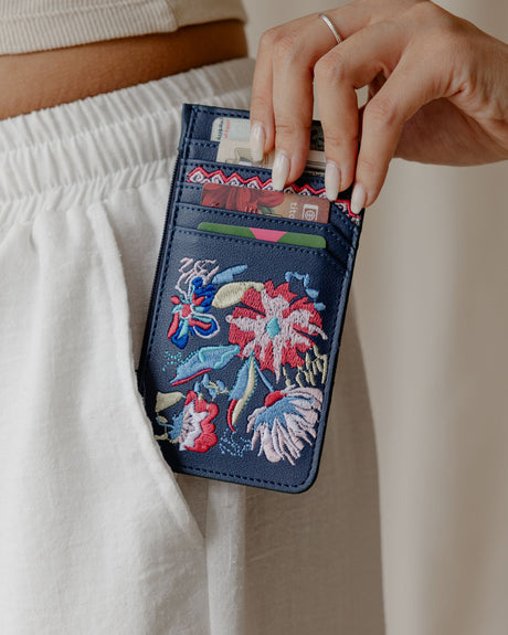 Navy Blue Flowered Card Holder - PALMA