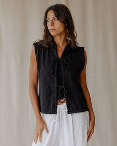 Woven Hooded Black Vest